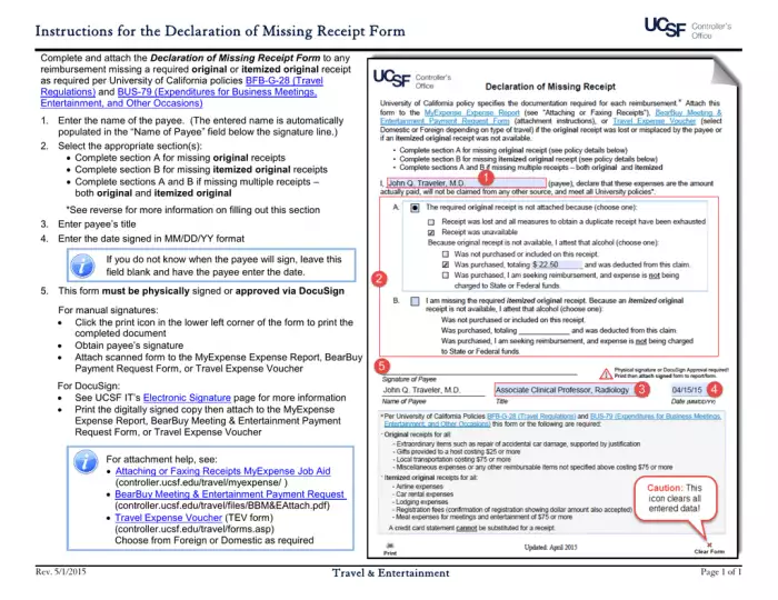 Declaration receipt missing form instructions