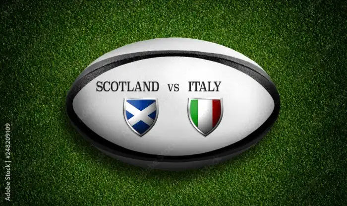 Rugby Match schedule, Scotland vs Italy, flags of countries and rugby ...