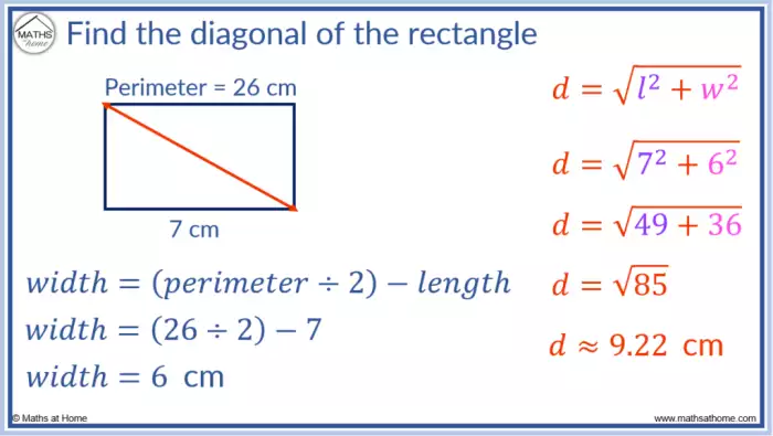 How to Find the Diagonal of a Rectangle – mathsathome.com Qual a fórmula para encontrar a diagonal de um retângulo?