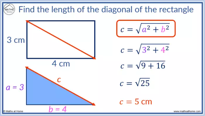 Rectangle diagonal how length find diameter geometry basic circle same as Relação entre comprimento, largura e diagonal de um retângulo.
