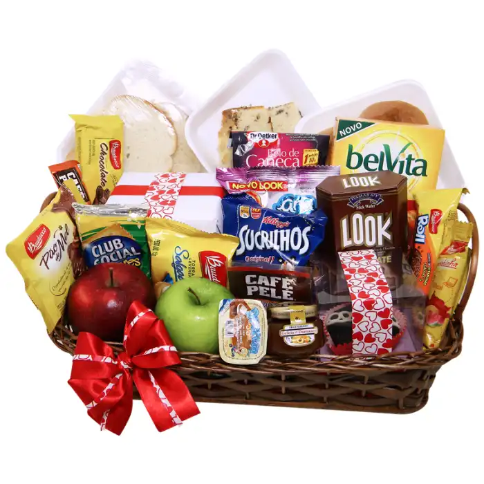Cesta de Café da Manhã Carinho Romântica - Cesta e Flor