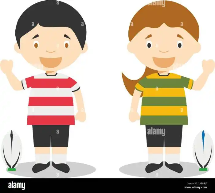 Sports vector illustrations: Rugby male and female cartoon characters ...